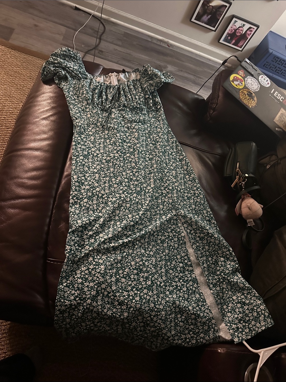 Green Floral Off-Shoulder Women’s Dress